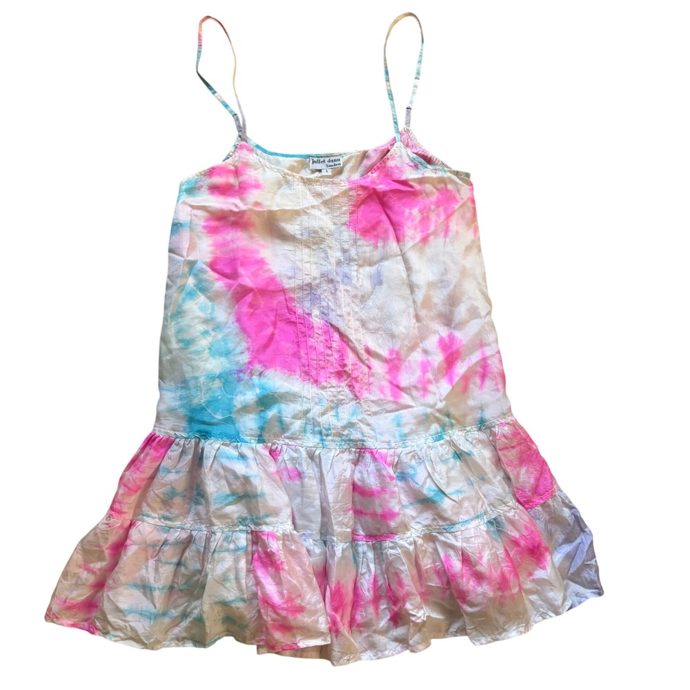 JULIET DUNN London Silk tie-dye ruffle hem‎ Mini Dress Size 1 US Small